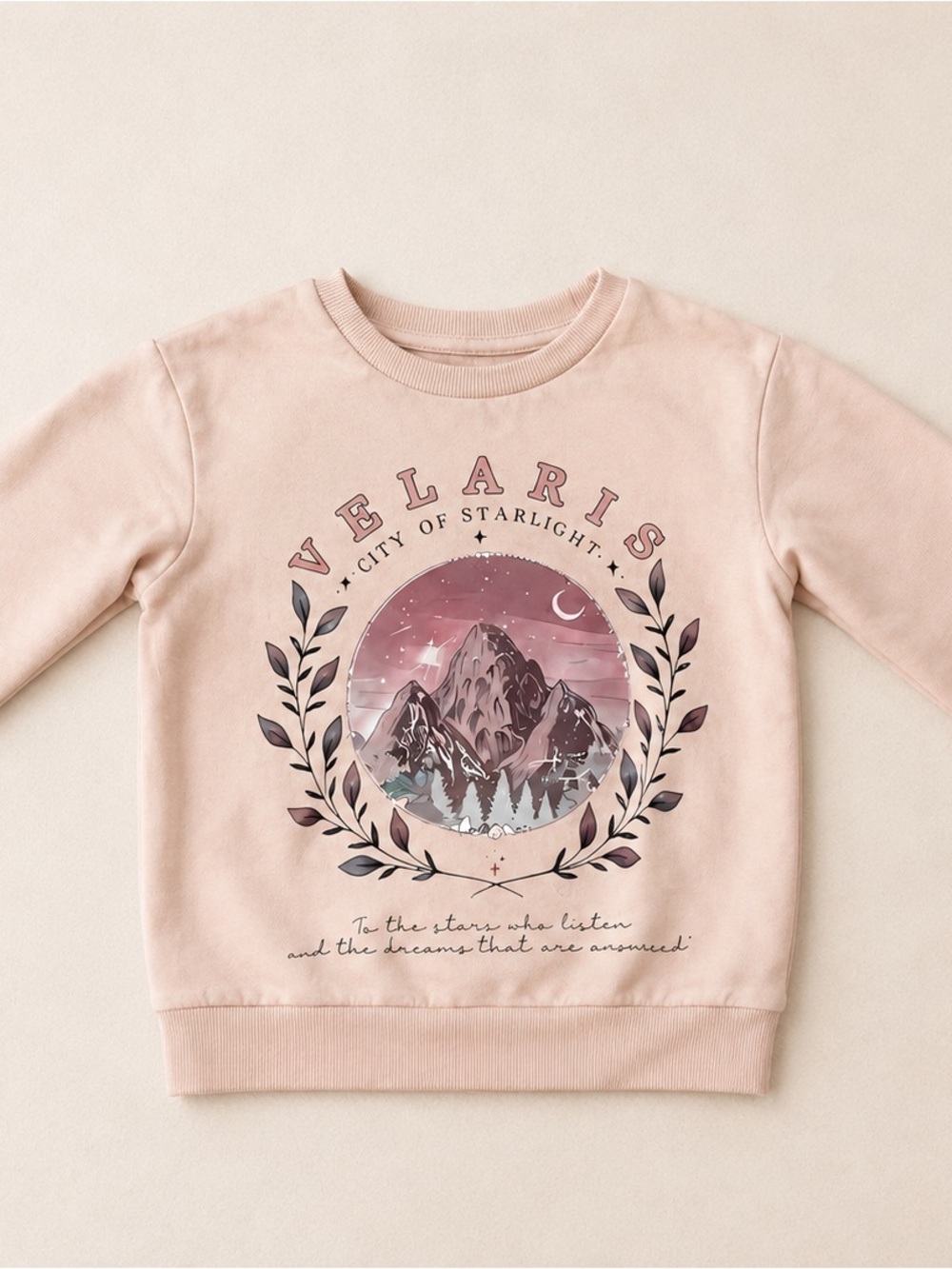 Handmade Pink Velaris Mountain Graphic Sweatshirt / Girls Pink Crewneck Sweater
